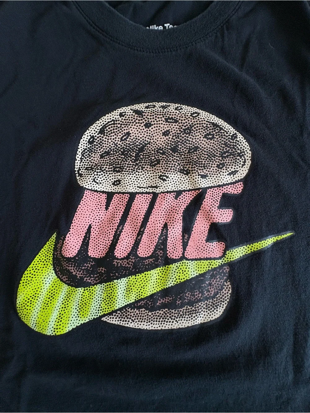 Nike Graphic Hamburger T-Shirt Black Medium Swoosh Fast Food Tee Pit 18.5 L26⁠
